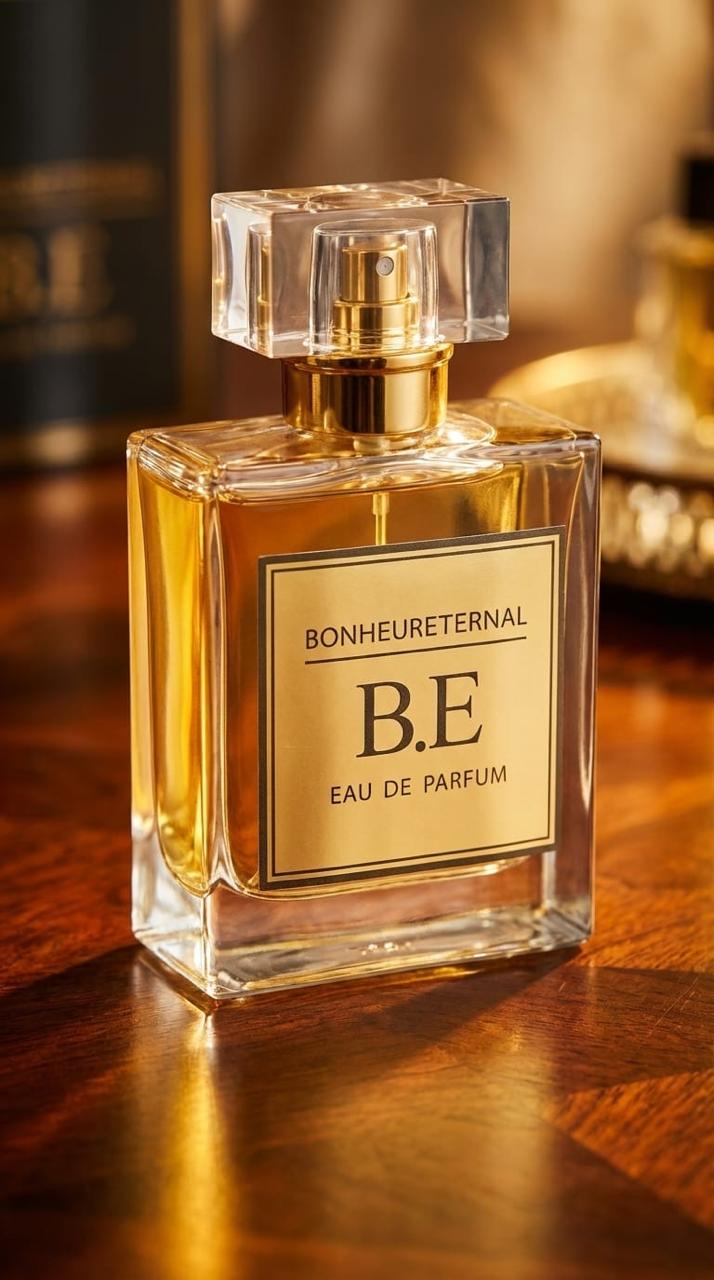 Scent Luxe — a round-capped black Bonheur Eternal flacon and its matching presentation box